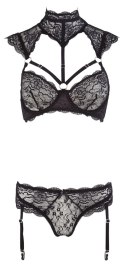 Cottelli LINGERIE - Koronkowy Biustonosz Z Kołnierzem I Stringi Z Paskami Do Pończoch 75C/S