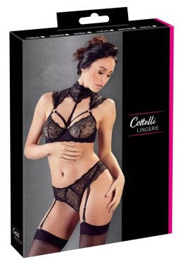 Cottelli LINGERIE - Koronkowy Biustonosz Z Kołnierzem I Stringi Z Paskami Do Pończoch 80B/M