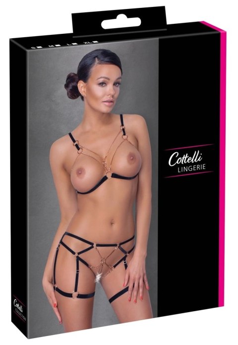 Cottelli LINGERIE - Seksowny Biustonosz Z Paseczków I Łańcuszków + Figi Z Koronką S