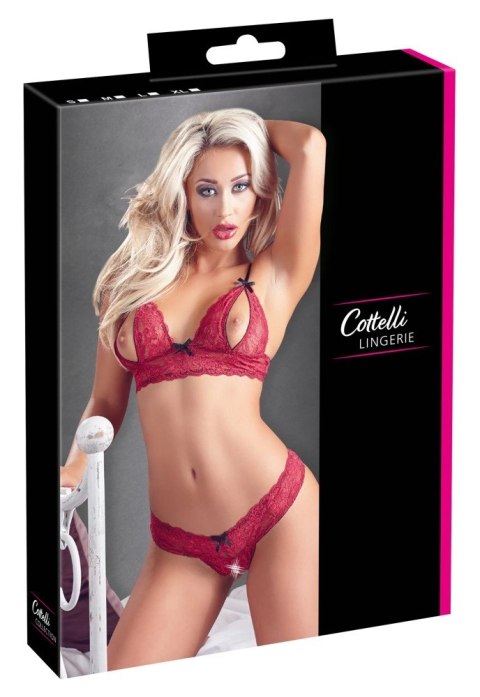 Cottelli LINGERIE - Seksowny Otwarty Biustonosz + Stringi Bez Krocza Czerwone M