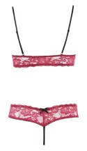 Cottelli LINGERIE - Seksowny Otwarty Biustonosz + Stringi Bez Krocza Czerwone M