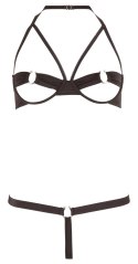 Cottelli LINGERIE - Seksowny Otwarty Biustonosz + Stringi Czarne 80B/M