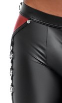 NEK - Obcisłe Czarne Matowe Męskie Spodnie Z Czerwonymi Wstawkami S