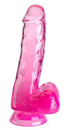 King Cock Clear - Realistyczne Dildo Z Jądrami I Przyssawką Przezroczyste-Różowe 15 CM