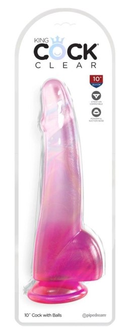 King Cock Clear - Realistyczne Dildo Z Jądrami I Przyssawką Przezroczyste-Różowe 25 CM