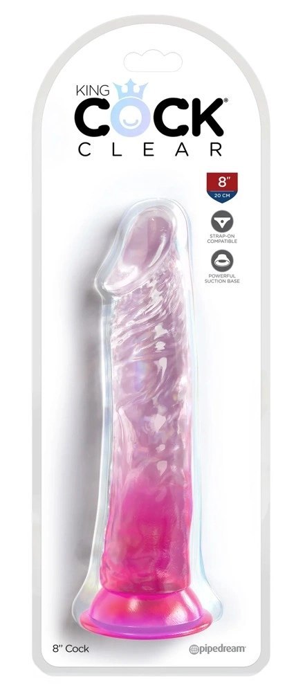 King Cock Clear - Realistyczne Dildo Z Przyssawką Przezroczyste-Różowe 20 CM