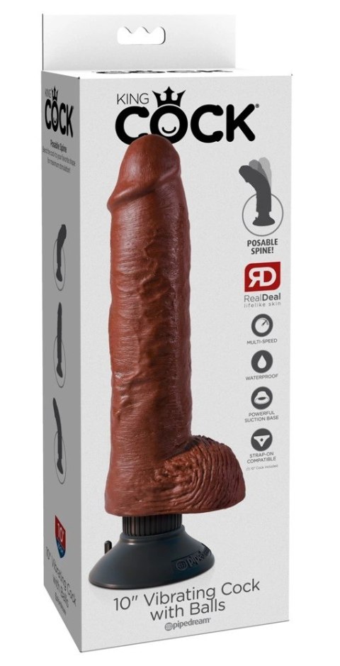 King Cock - Realistyczny Wibrator Z Jądrami I Przyssawką 25 CM Ciemny Kolor Skóry