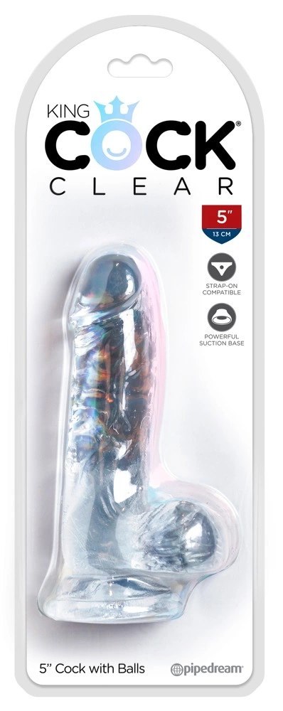 King Cock Clear - Realistyczne Dildo Z Jądrami I Przyssawką Przezroczyste 13 CM