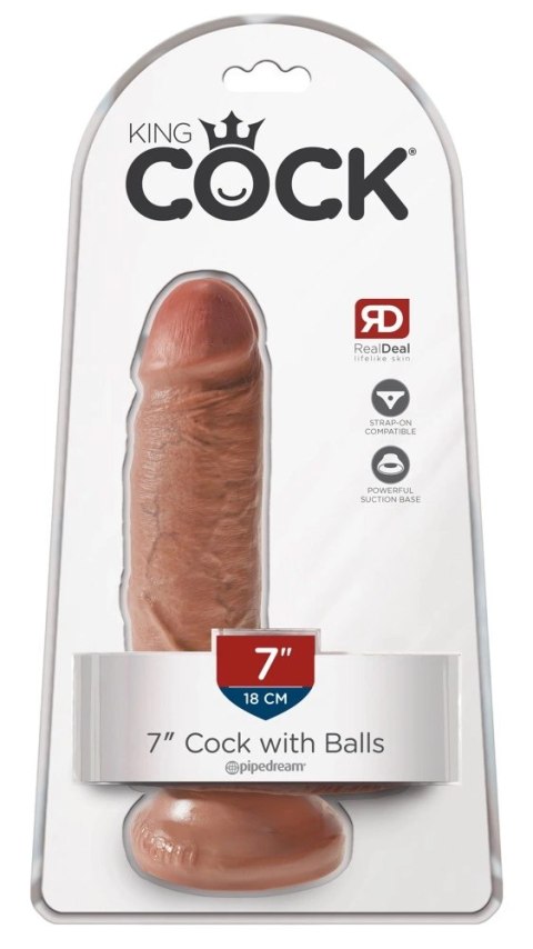 King Cock - Realistyczne Dildo Z Żołędziem Jądrami I Żyłkami 18 CM Ciemny Kolor Skóry