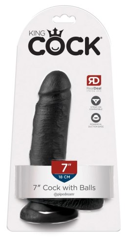 King Cock - Realistyczne Dildo Z Żołędziem Jądrami I Żyłkami 18 CM Czarny