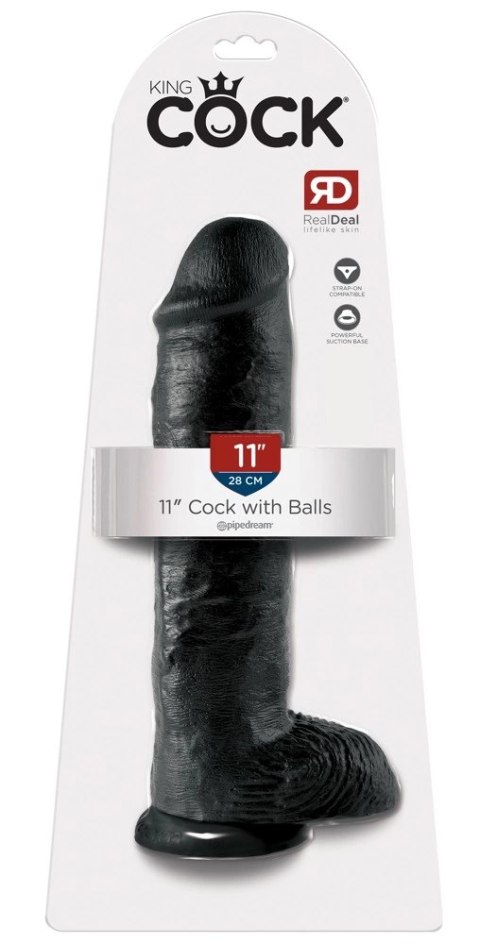 King Cock - Realistyczne Dildo Z Żołędziem Jądrami I Żyłkami 28 CM Czarny