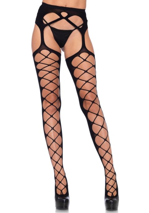 Diamond net opaque stockings Black