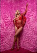 Fishnet thong back bodysuit Red