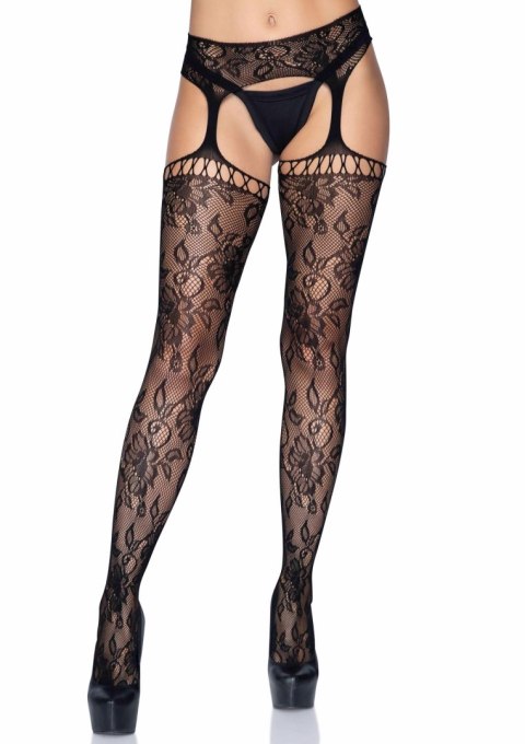 Lace garter belt stockings Black