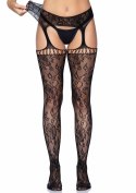 Lace garter belt stockings Black