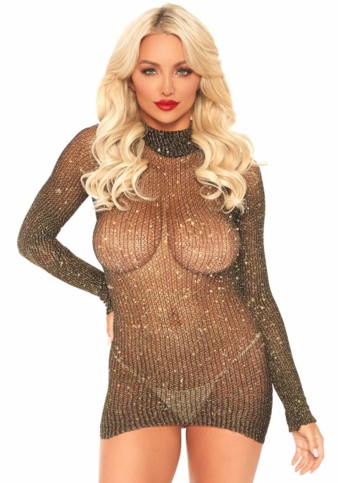 Lurex sleeved fishnet dress Gold