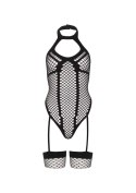 Net keyhole halter teddy Black