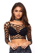 Net long sleeved crop top Black