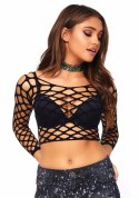 Net long sleeved crop top Black