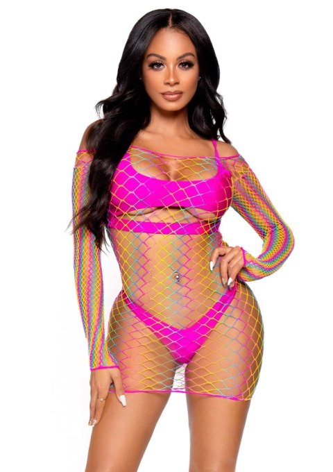 Net long sleeved mini dress Multicolor