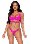 Net long sleeved mini dress Multicolor