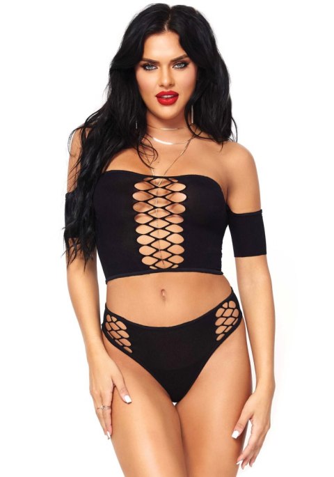 Opaque crop top and thong Black