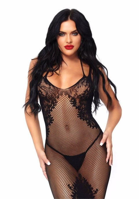 Seamless net and lace dress Black