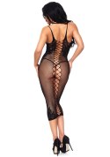 Seamless net and lace dress Black