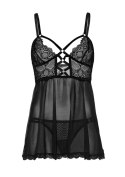 Sheer lace babydoll and string Black