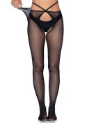 Strappy crotchless tights Black