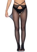 Strappy crotchless tights Black