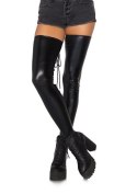 Wetlook lace up thigh highs Black