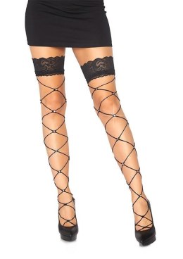 Wide net thigh high w chrystal Black