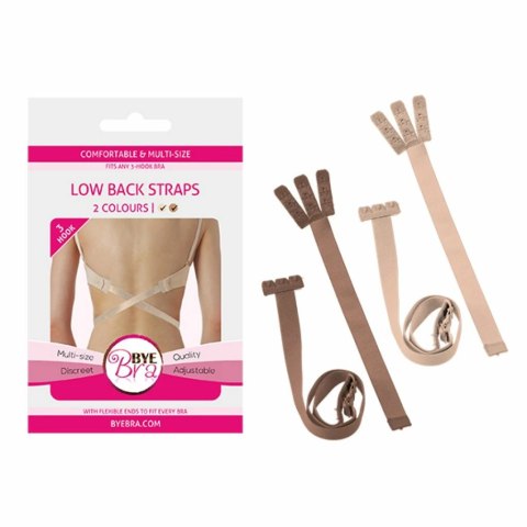 Pasek obniżający zapięcie - Bye Bra Flexible Low Back Straps 3 haftki Beżowy x2