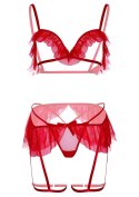 Bra, g-string and garter belt Red