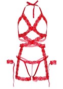 Cami garter, g-string & cuffs Red