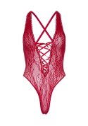 Floral lace thong teddy Red