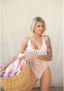 Floral lace thong teddy White