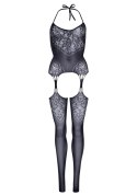 Jacquard Net Bodystocking Black