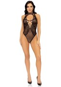 Net And Lace Keyhole Bodysuit Black