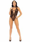 Net And Lace Keyhole Bodysuit Black