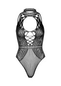 Net And Lace Keyhole Bodysuit Black