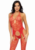 Net Suspender Bodystocking Red