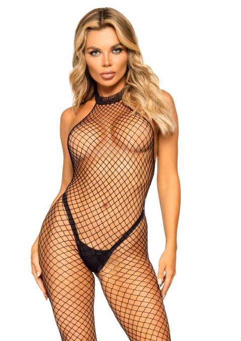 Racer neck bodystocking Black