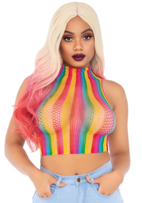 Rainbow net high neck crop top Multicolor