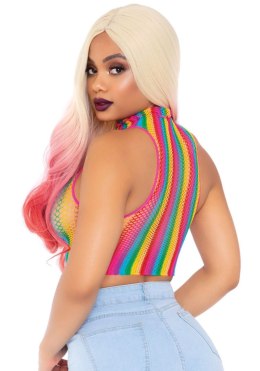 Rainbow net high neck crop top Multicolor