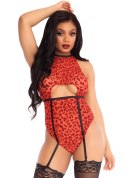 Sheer backless garter teddy Red