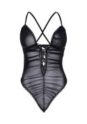 Sheer ruched lace up teddy Black