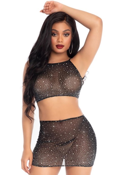 Spandex sheer crop top & skirt Black