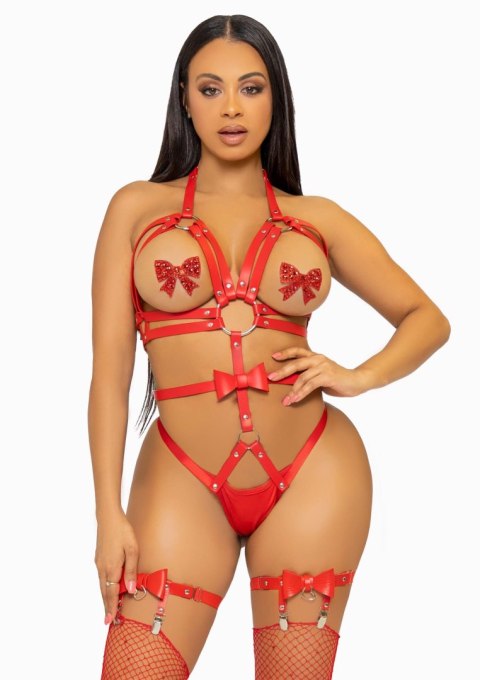 Studded O-Ring Harness Teddy Red